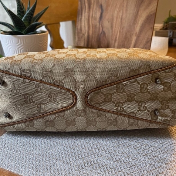 EUC Authentic Gucci Medium Monogram Tote Canvas Leather Tan Brown - Picture 11 of 13